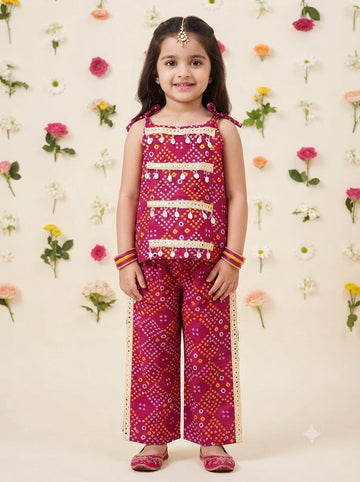 Kid One Navratri Bandhani Print Cotton Co-ord Set For Girls Pink