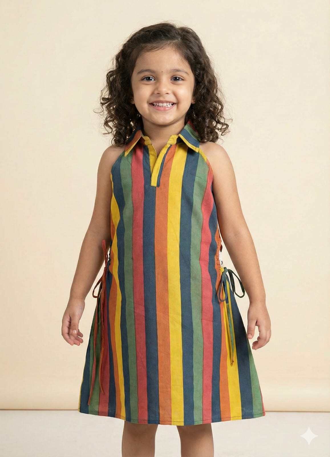 Striped Premium Collared Cotton Dress Multi