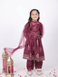 Kid One Block Print Anarkali Pant With Dupatta For Girls Wine