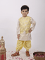 Kid One Jacquard Kurta Dhoti With Attached Jacket Set For Boys Yellow