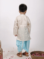 Kid One Jacquard Kurta Dhoti With Attached Jacket Set For Boys Skyblue