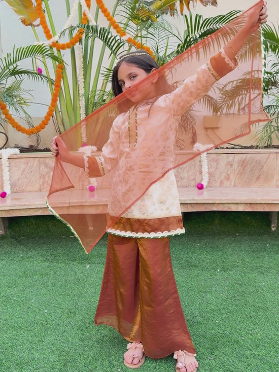 Kid One Jacquard Kurti Plazzo Set Offwhite