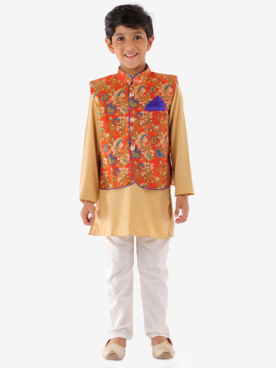 Buy Manyavar Full Sleeves Solid Kurta With Floral Jacket & Churidar Peach  for Boys (11-13Years) Online in India, Shop at FirstCry.com - 13794027