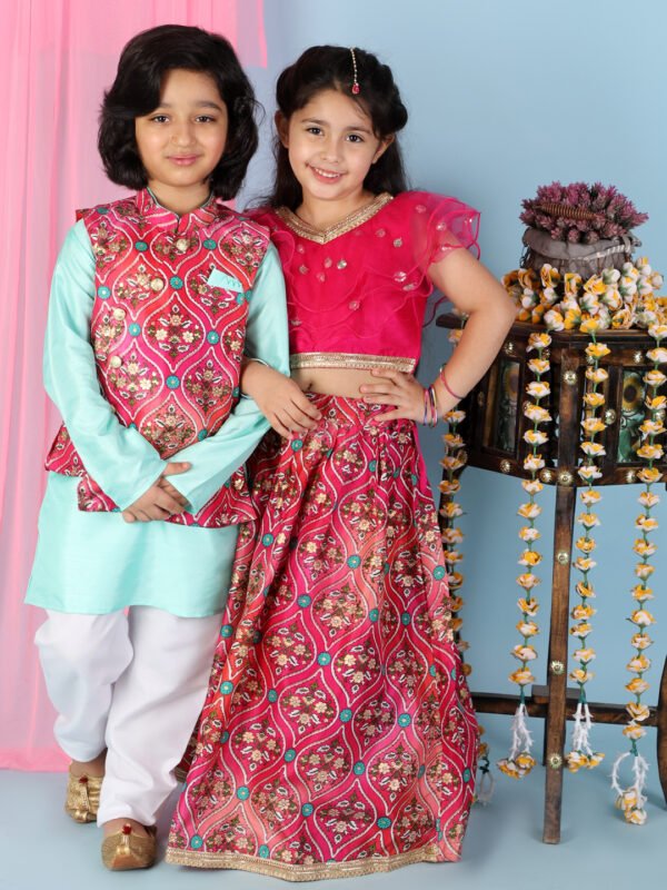 Blue Lehenga with Peplum Top In Exquisite Floral Print For Girls – Lagorii  Kids